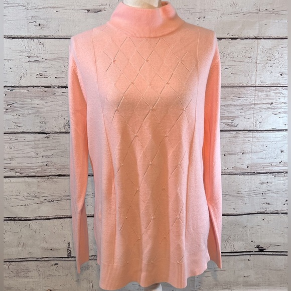BASIC EDITIONS Sweater High Neck Diamond Design Front w Pearl Details-XL - Picture 2 of 4